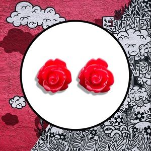 Red Flower Stud Earrings